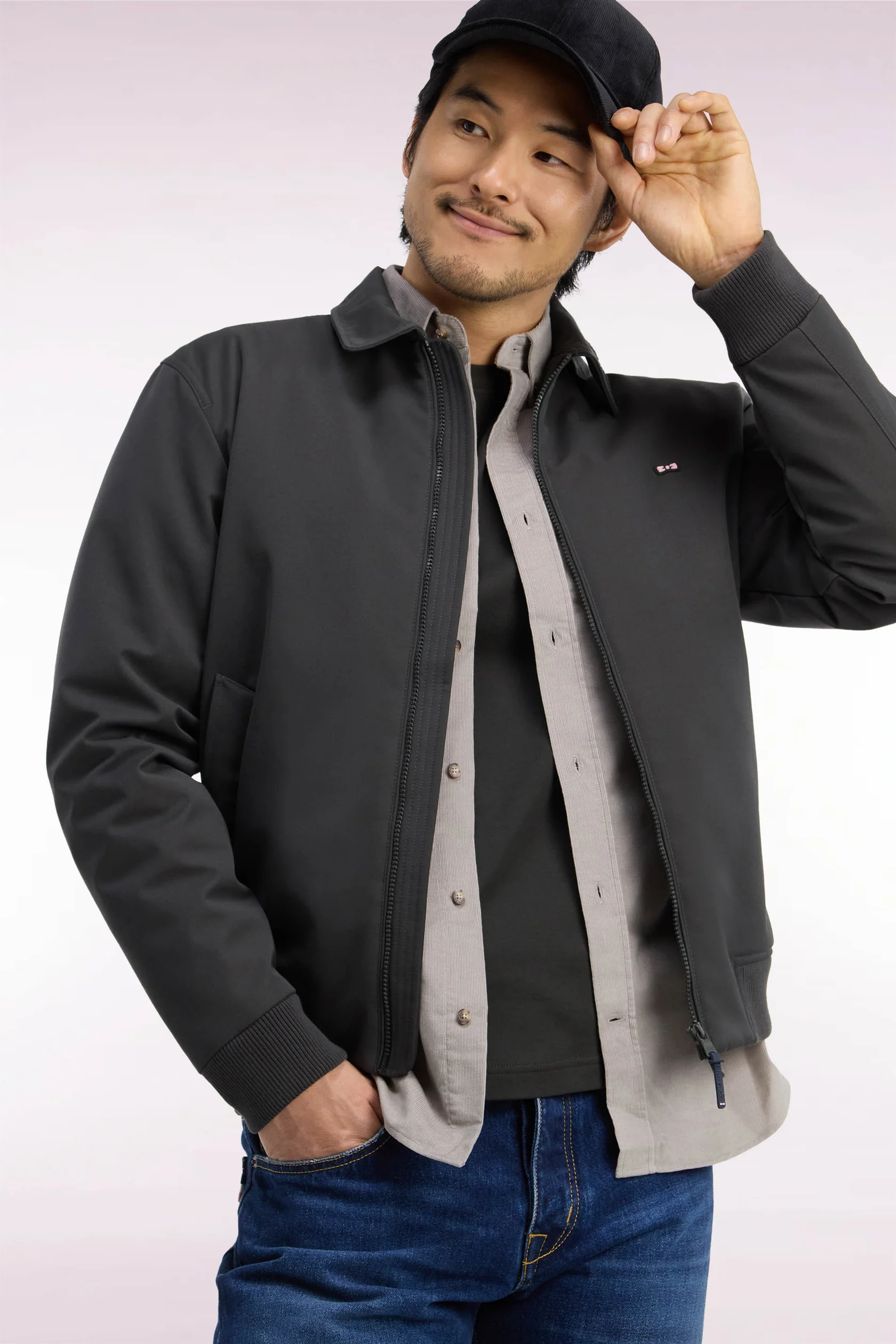Eden Khaki Nylon Jacket with Ribbed Edges