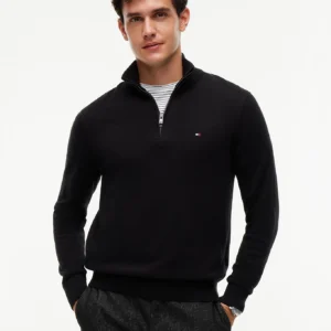Tommy Hilfiger Black Cotton Cashmere 1/4 Zip