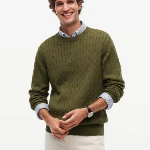 Tommy Hilfiger Green Cable Cotton Jumper