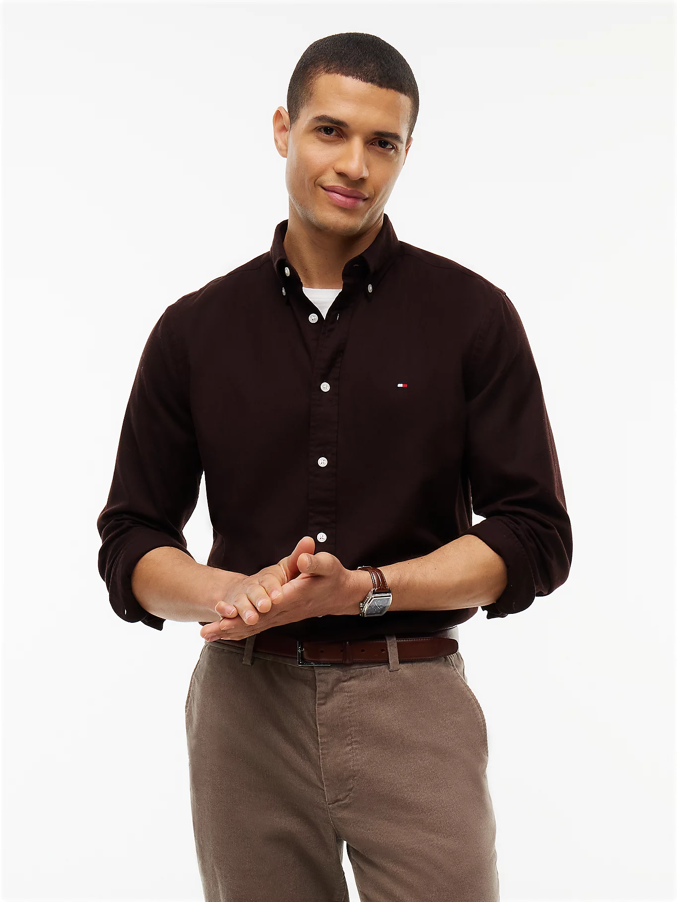 Tommy Hilfiger Brown Flannel Long Sleeve Shirt